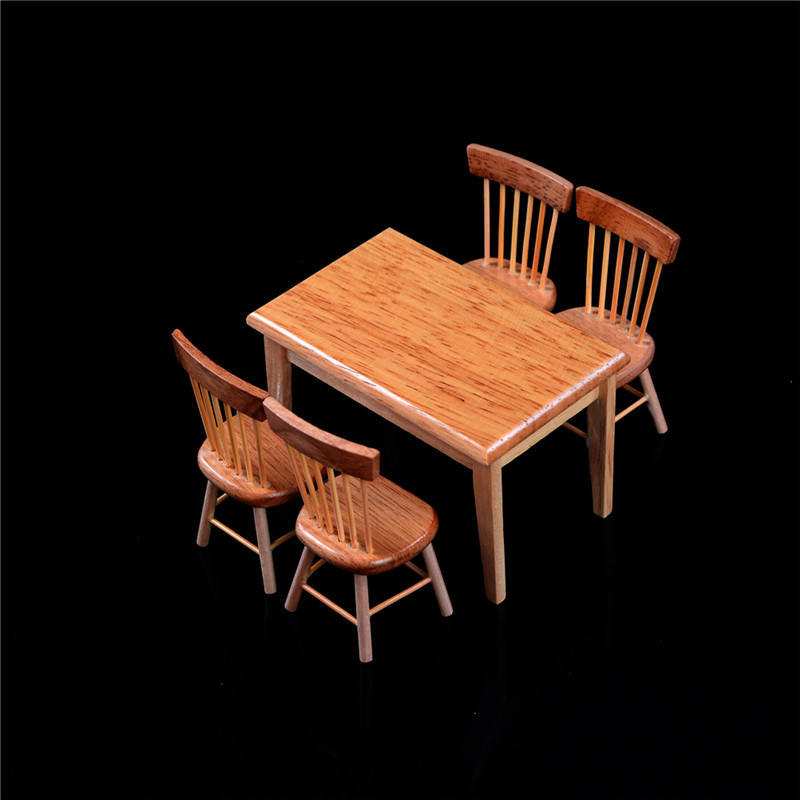 1/12 1set Miniature Dollhouse Furniture Wooden Dining Table Chair Set Simulation Toy