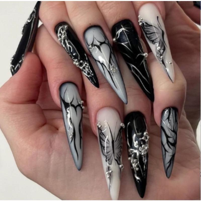 24Pcs Long Pointed Thorn Gradient Press On Nails High Quality Edgy False Nails Perfect Gift For Girls And Friends