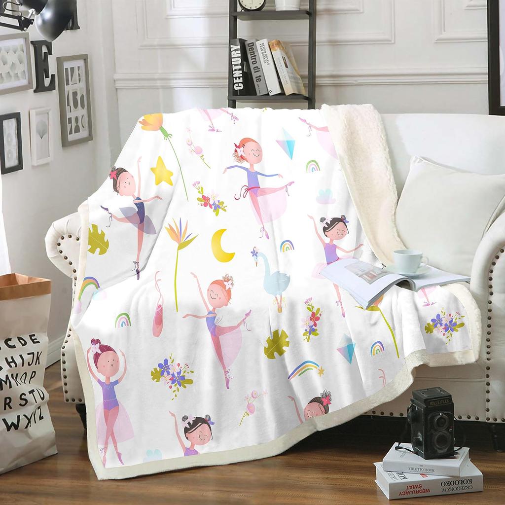 Girl Ballet Dance Print Flannel Blanket Cartoon Pattern Blanket Nap Blanket