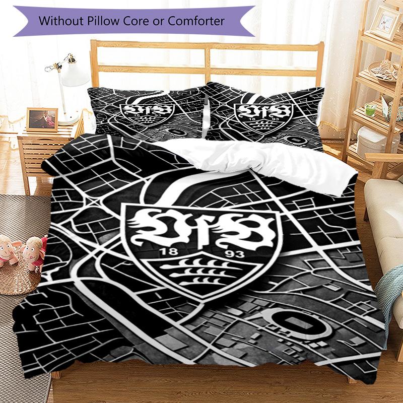 Vfb Fc Crest Printed Pattern Duvet Cover Set – includes 1 duvet cover and 2 matching pillowcases Bedroom decor Christmas gifts