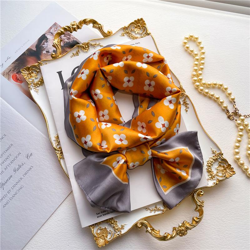 Double-sided double- scarf Chinese petal silk scarf long strip narrow necktie versatile scarf women's hair tie