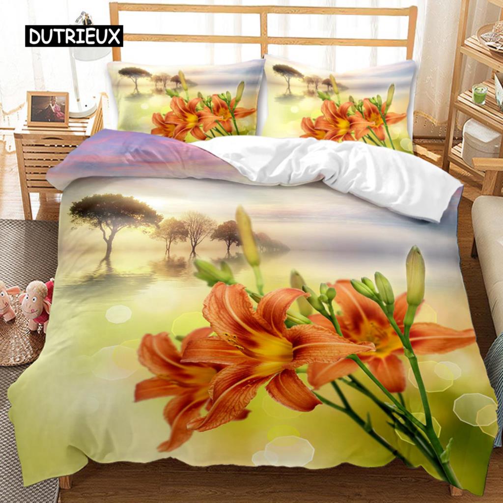 Chrysanthemum Duvet Cover Blooming Floral Branches Botanical Natural Bedding Set Flower Queen King Size Polyester Qulit Cover