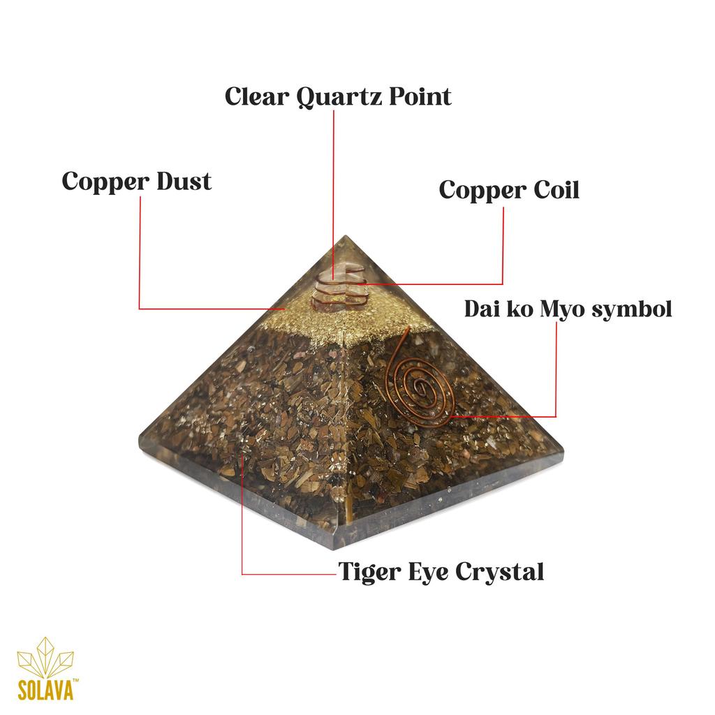 Original Tiger Eye Pyramid - Certified Natural Brown Stone Vastu Pyramid for Confidence, Willpower, Strength, Courage, Chakra Healing, and Reduct