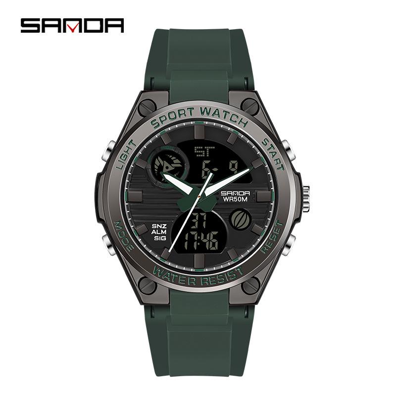 Sanda Men's Multifunctional Dual Display Luminous Waterproof Sports Watch for Teens