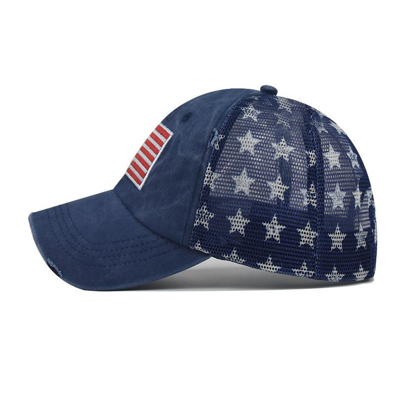 Pure Cotton Washed Hole Five-pointed Star National Flag Baseball Cap Ponytail Hat Foreign Trade European and American Tide Curved Brim Cap