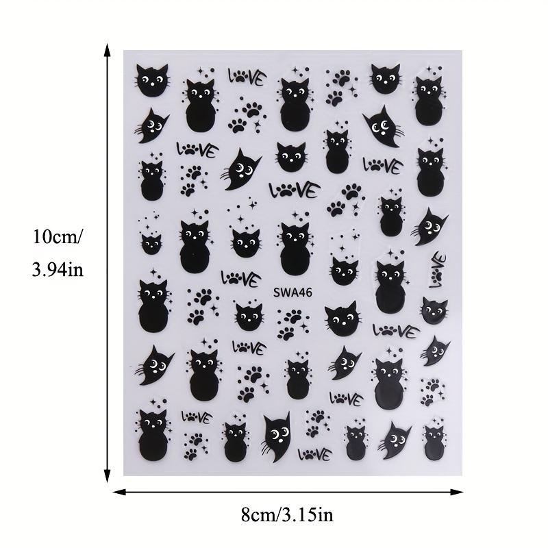 1Pc Black Cat Nail Art Stickers, Halloween Cartoon Animal Self-Adhesive Decals, DIY Nail Salon Art Decorations Animal Print
