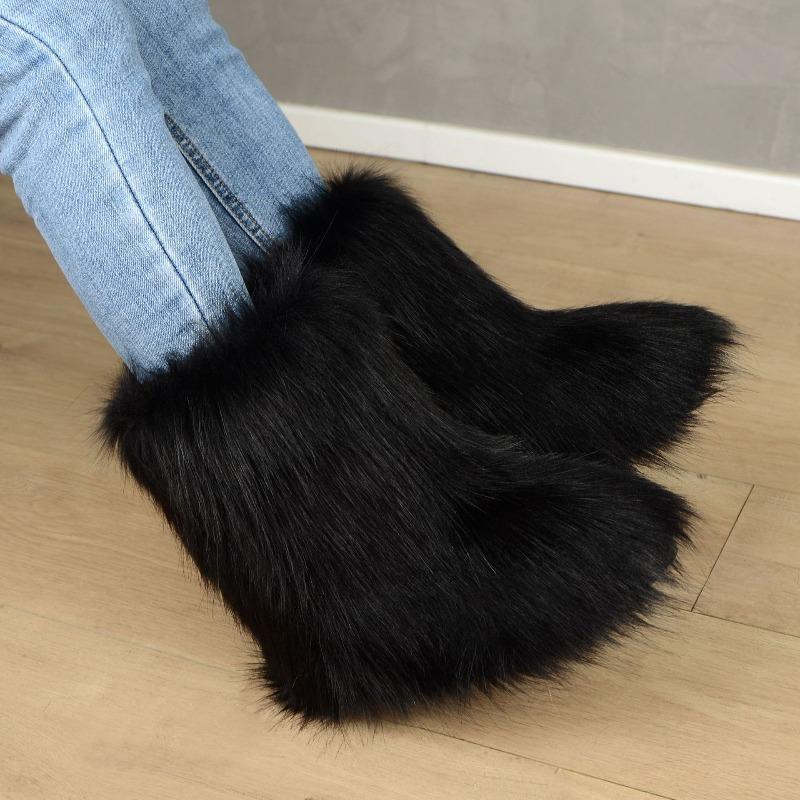 New European and American Spice Girls Fluffy Boots Women'sTide Autumn and Winter Warm Thick-soled Medium Boots Fluffy Boots Shibuya Fashion Snow Boots