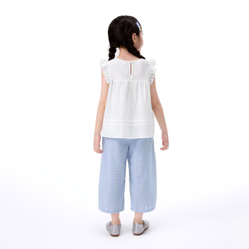 Girls' Pure Cotton Sleeveless Top & Plaid Pants Set