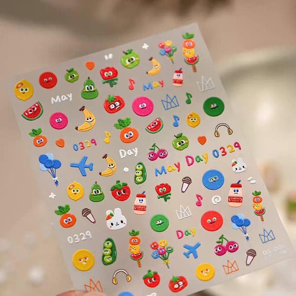 Waterproof Mayday Cheer 3D Cartoon Nail Art Stickers for DIY Decoration 3D Embossed Mayday Cheer Sticker [1 sheet]