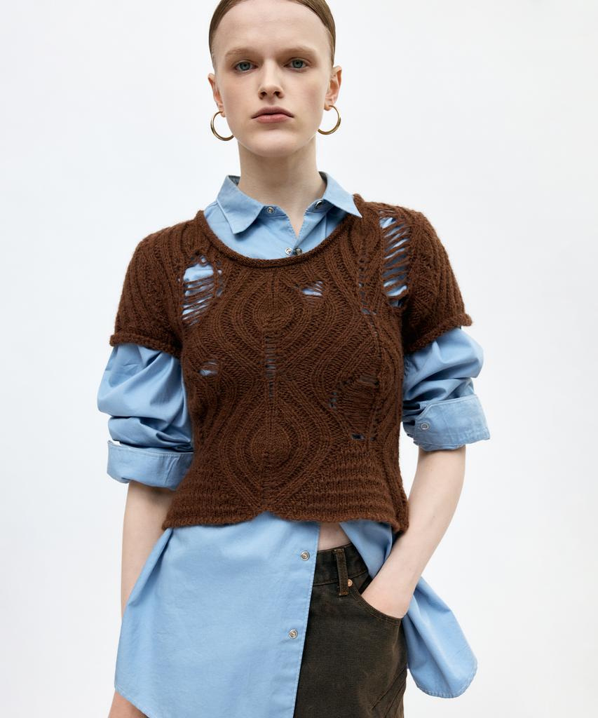 ADSB ANDERSSON BELL Cap Sleeve Sweater Layered Top Atb1352W(Brown)