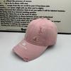 Vintage brim letter embroidered baseball cap women's casual versatile peaked cap, broken hole showing face small wide brim sun hat