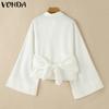 VONDA Women Lapel Neck Long Sleeve Irregular Buttons Belt Casual Loose Shirts