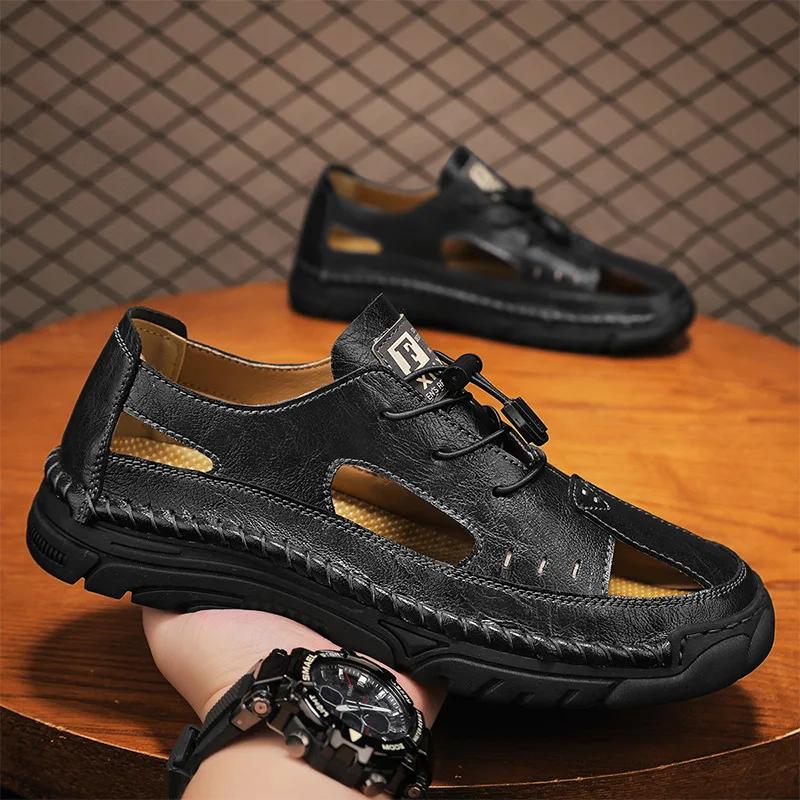 Men's Shoes Leather Male Hollow Out Walking Shoes Men Outdoor Driving Shoe Fashion Mens Sneakers Non-Slip Casual Luxury Sandals
