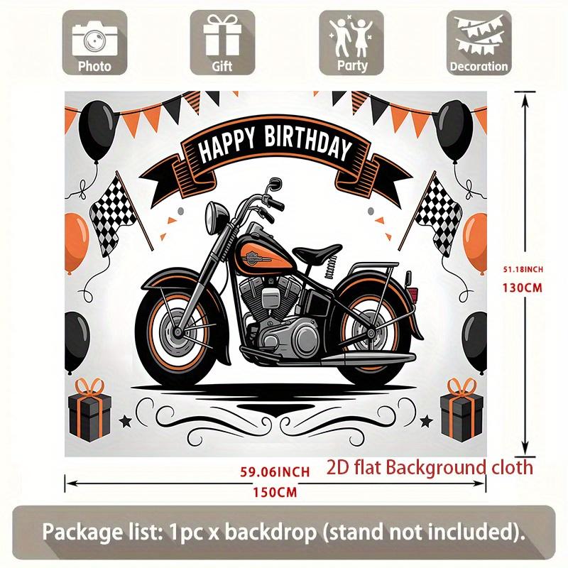 1pc Birthday Gift Box Motorcycle Hanging Banner Polyester