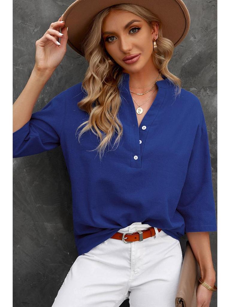 2025 Sommer Damen Einfarbig Fünf-Ärmel Locker Geschnitten Pullover Shirt, Übergröße