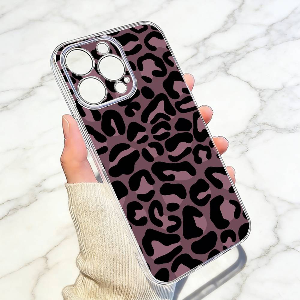 Leopard Print Phone Case Transparent Silicone Soft For iPhone 17 16 15 14 13 12 11 Mini Pro Max Plus