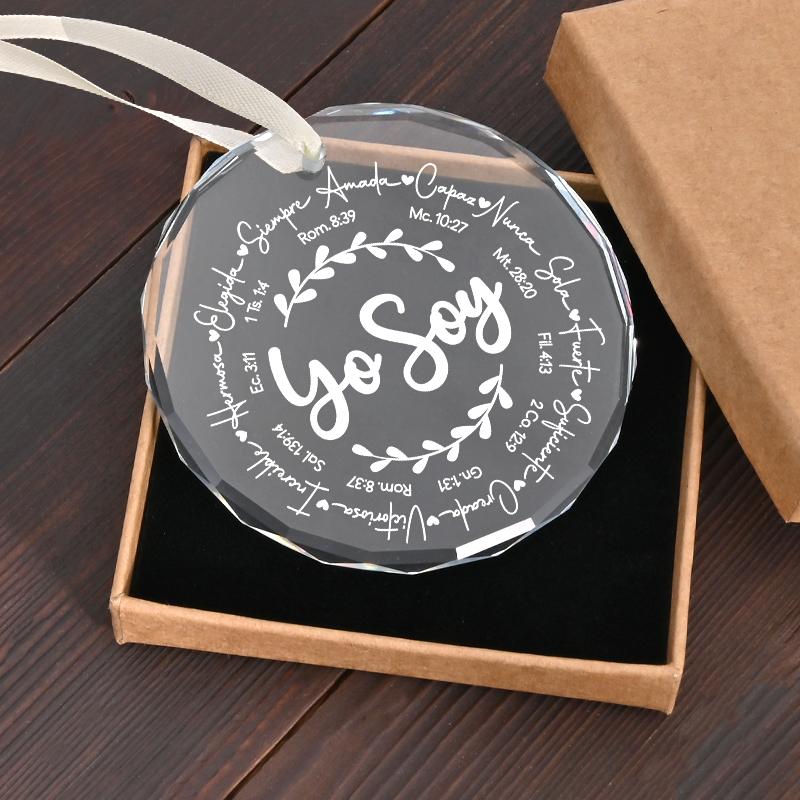 1pc/2pcs 'Yo Soy' Christmas Gift Glass Ornament,Hanging Decorative Gift for Christian Families,  Holiday Gift for Family and Friends, Glass Keepsake