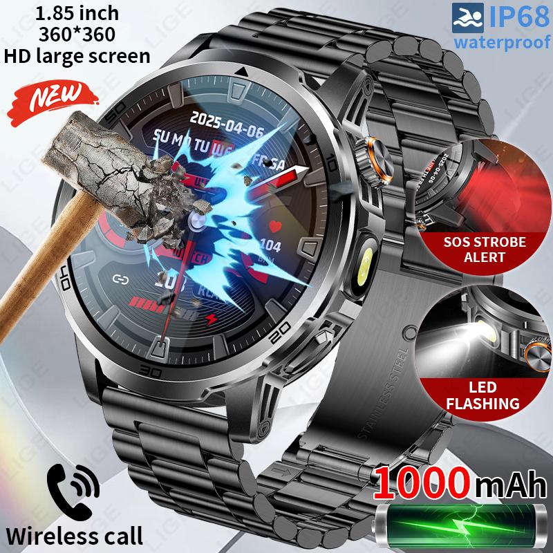Outdoor Smart Watch Men 1000mAh Battery LED Flashlight SmartWatch Bluetooth Call Heart Rate Waterproof Sports Smartwatch