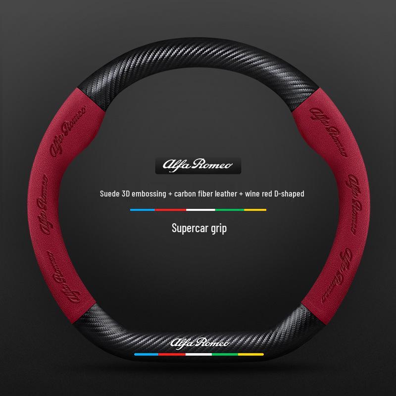 Carbon Fiber & Alcantara Leather Steering Wheel Cover for Alfa Romeo Stelvio, Stanway, Giulia, Juliet