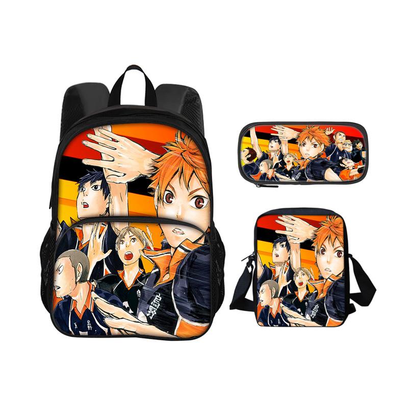 Haikyuu Round Front Carrier, Daily Pack, Pen Bag, Ice Bag, 3Pcs Set Patterned New Style, Best Birthday Gift for School Boys Plus Girls