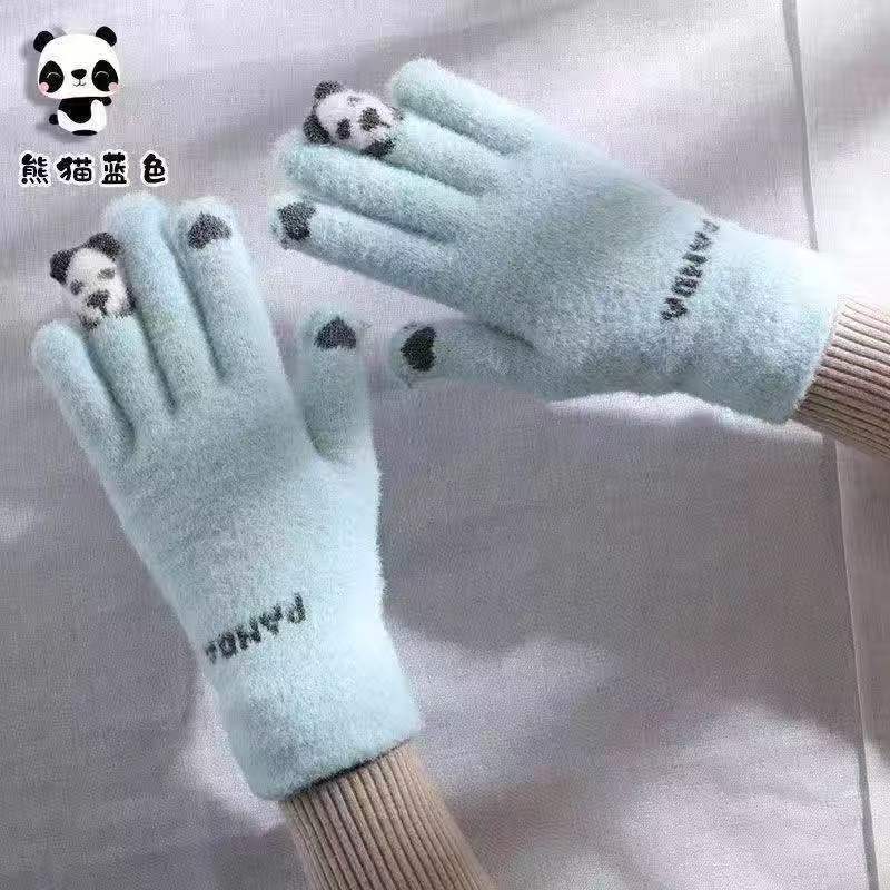 Female cute Korean version difficult to ride, piled and thickened knitted wool, five fingers outdoor cold protection