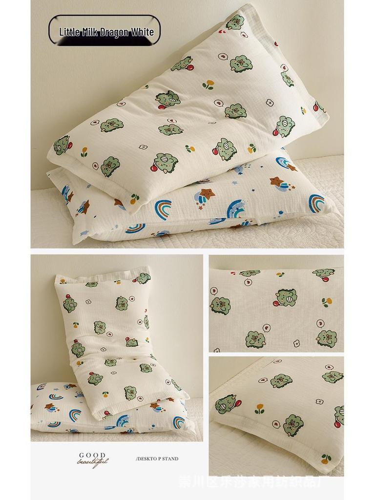 Class A Cartoon Crinkle Gauze Pillowcase Set - 100% Cotton for Kids, 2-Piece Set