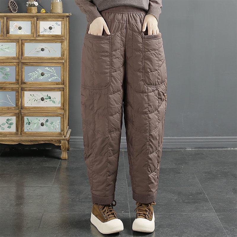 Women's Winter Retro Plaid Cotton Down Pants - Windproof, Warm, Loose Fit, Plus Size (2026)