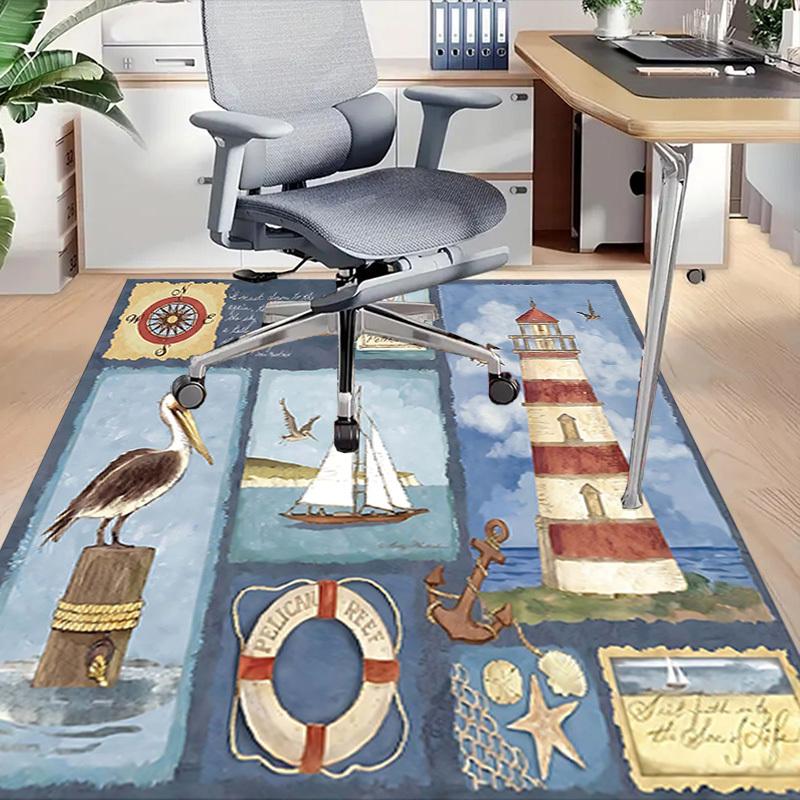 1PC Lighthouse Sailboat Anti-slip carpet, suitable for Office, bedroomand playrooms. It can also be used as a sofa footrest cover-W64