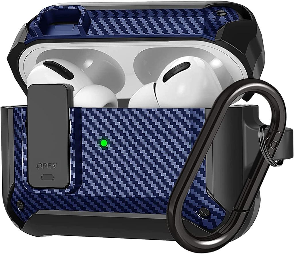 Switch Earphone for Airpods Pro 2/AirPods 1/2/3 Case, Carbon Fiber Design Shockproof Full-body Protection Cover with Keychain