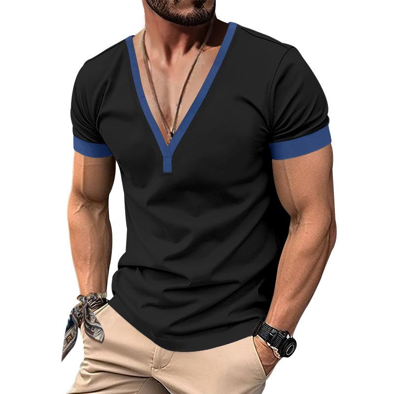 Men S Short Sleeve V Neck Slim Fit Henley Casual T Shirt