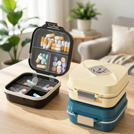 Pillendose mit 7 Fächern Doppelstöckiges Design Feuchtigkeitsdichter Verschluss Und Schiebender Zeitmarkierer Organizer für Reisen