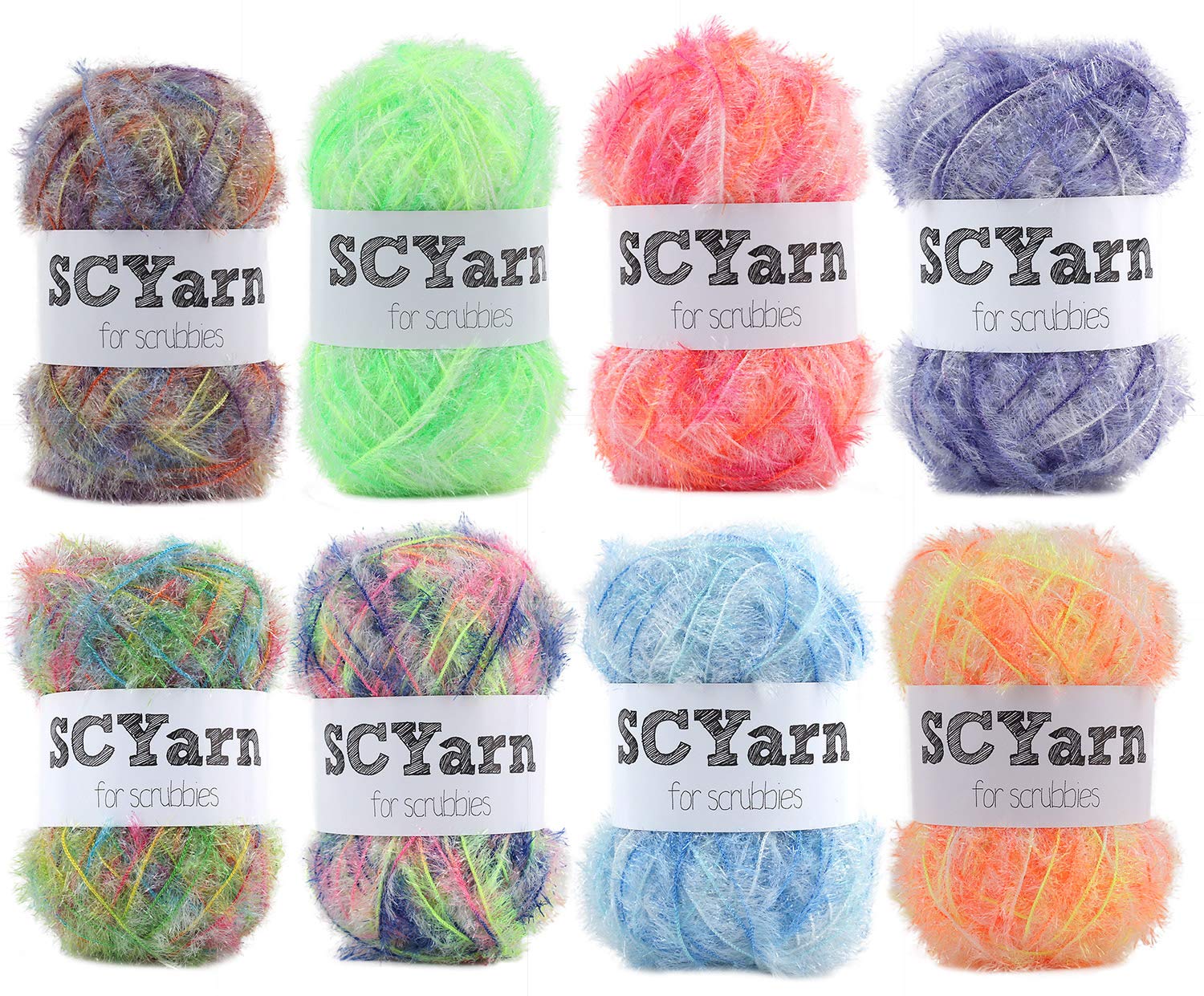 

SCYarn 8 Skeins Scrubbing Yarn for Polyester Dish Scrubber for Crochet and Knitting Projects Craft Kit Scrubbies, Multicolor, 100% - (Printed)
