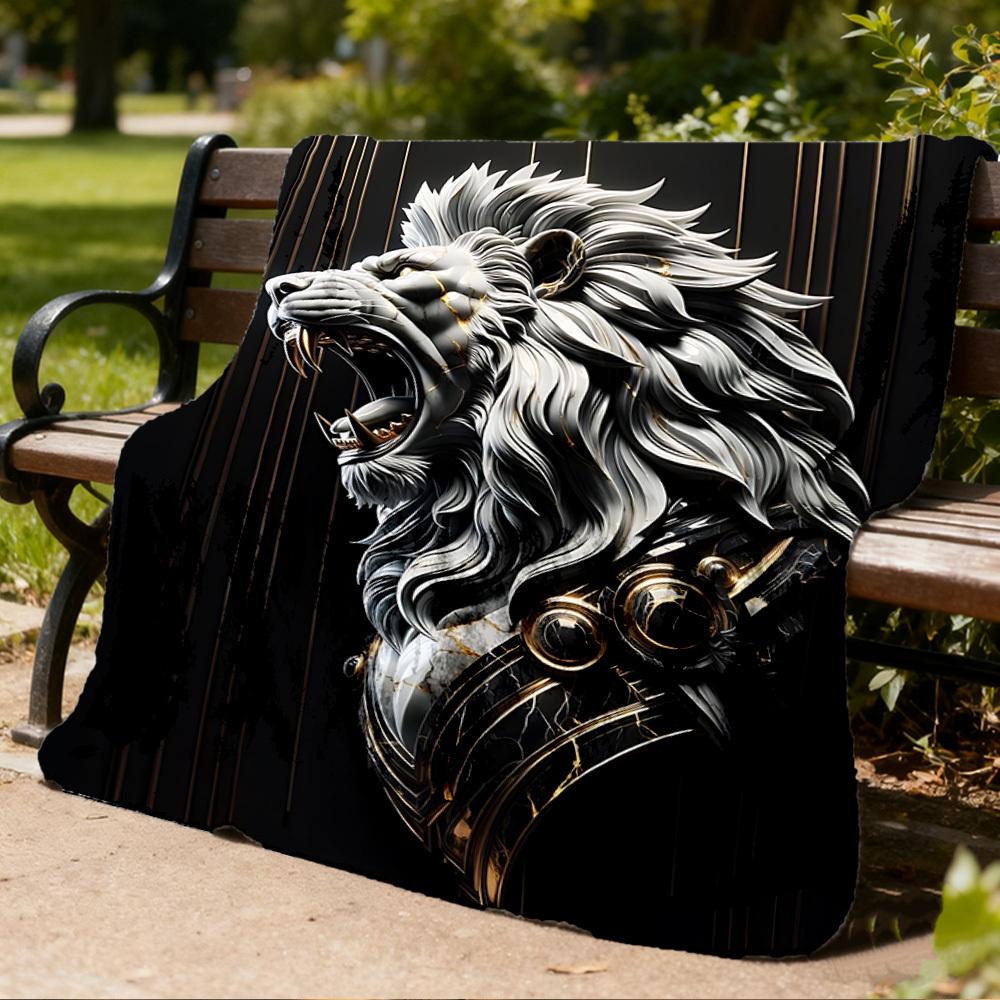 1pc Lion Head Sculpture Throw Blanket Polyester Fiber, Lightweight Flannel, Soft & Warm, All Season Use for Outdoor, Camping