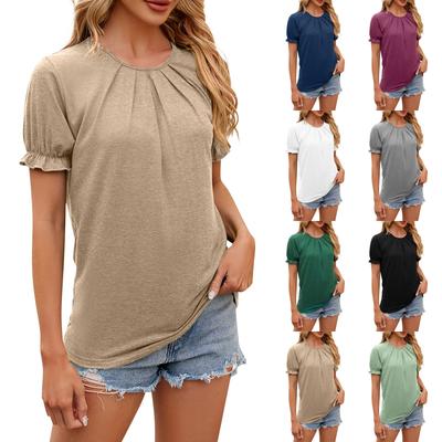 Senhoras Casual Moda Cor Sólida Gola Redonda Solta Manga Curta T-Shirt Top