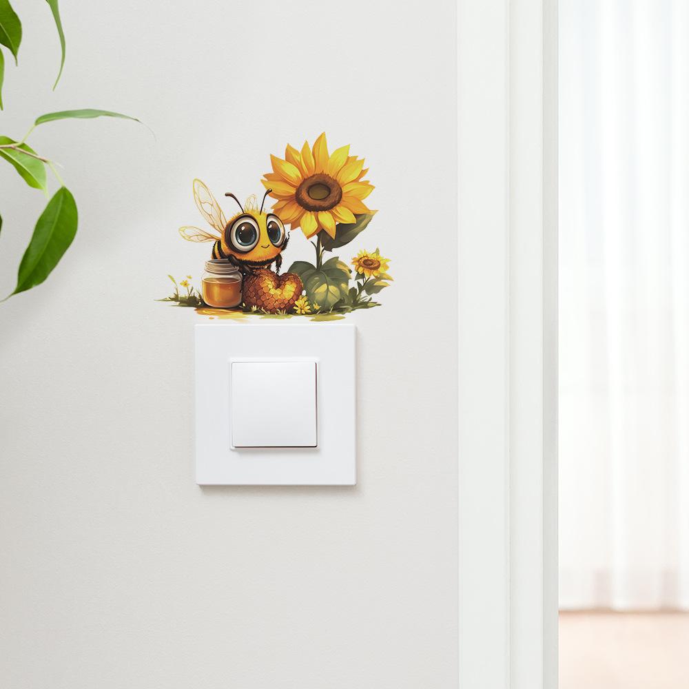 Cartoon Diligent Little Bee Bedroom Living Room Entrance Switch Pasted Home Beautification Wall Stickers