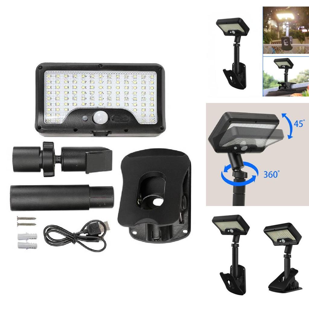 Solar Powered Led Clamp Light For Outdoor Garden Patio Lawn With Motion Sensor