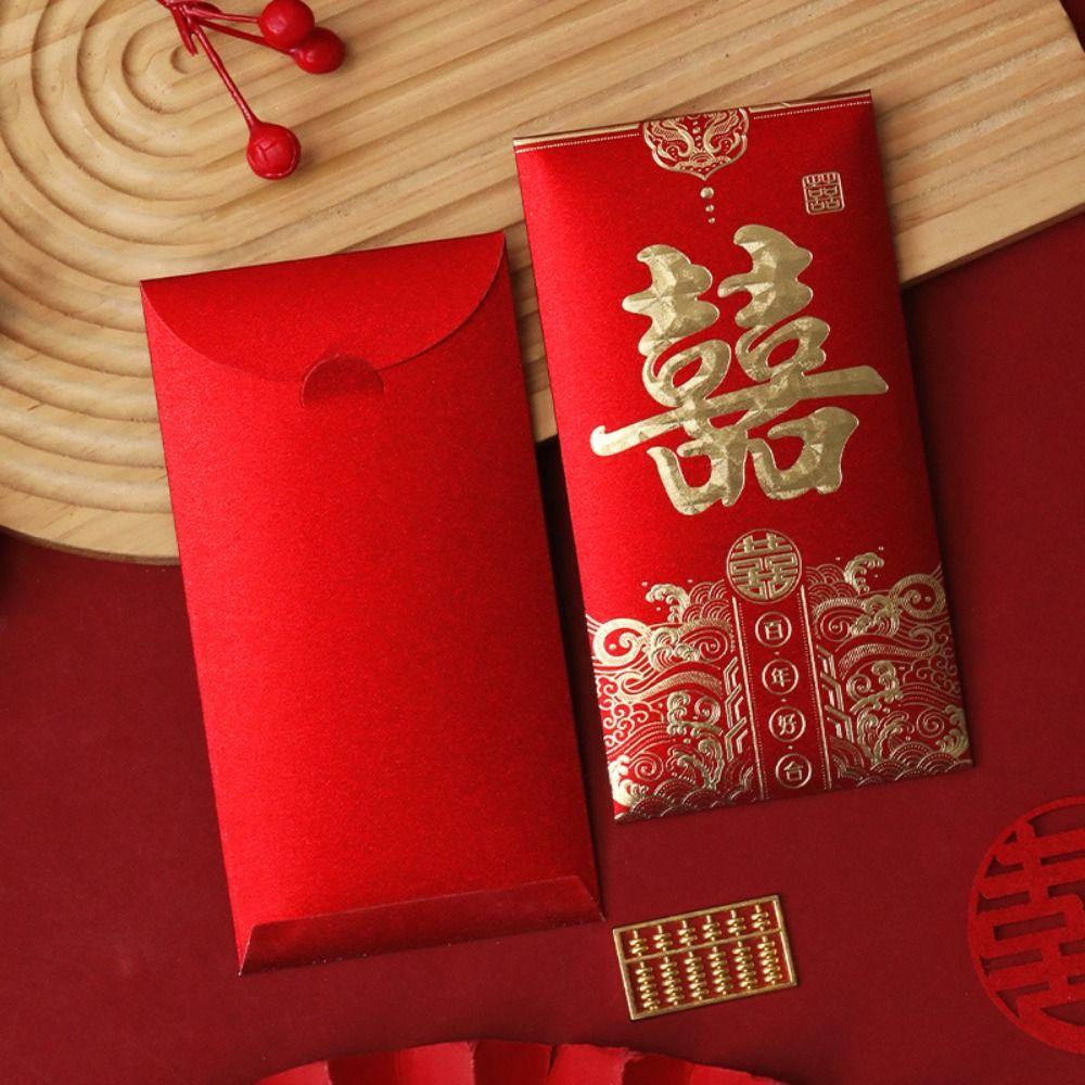6pcs Hot Stamping Lucky Red Bag Paper Money Bags Chinese Style Red Envelopes  Wedding