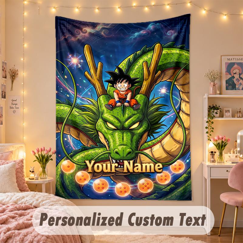 Custom Personalized Tapestry,Dragon Ball Print Custom Name Text Wall Art Hanging for Bedroom