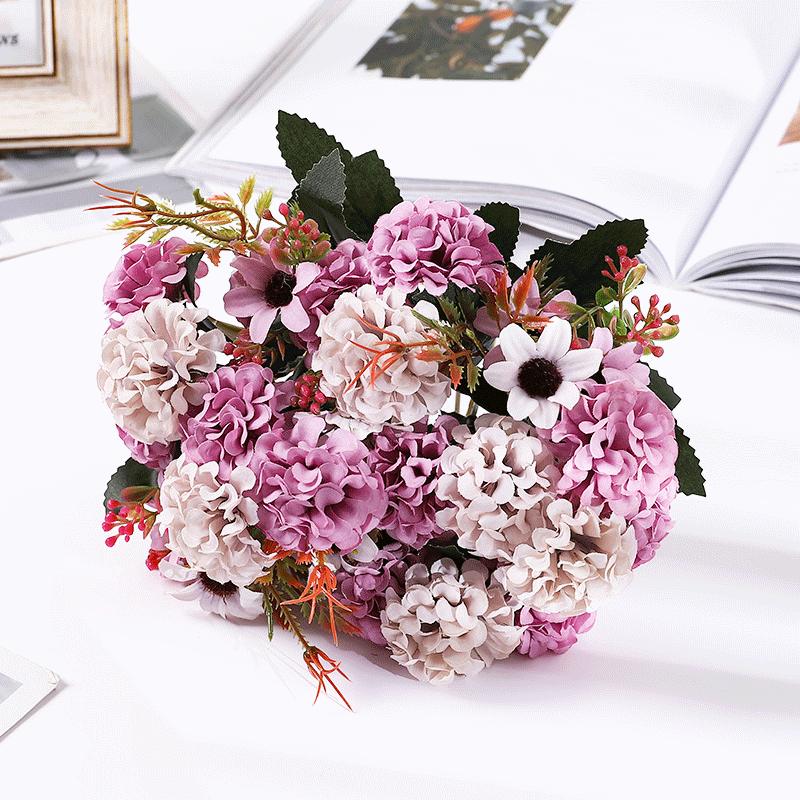 15 flower head artificial flower silk hydrangea white wedding small bouquet fake flower party DIY decoration