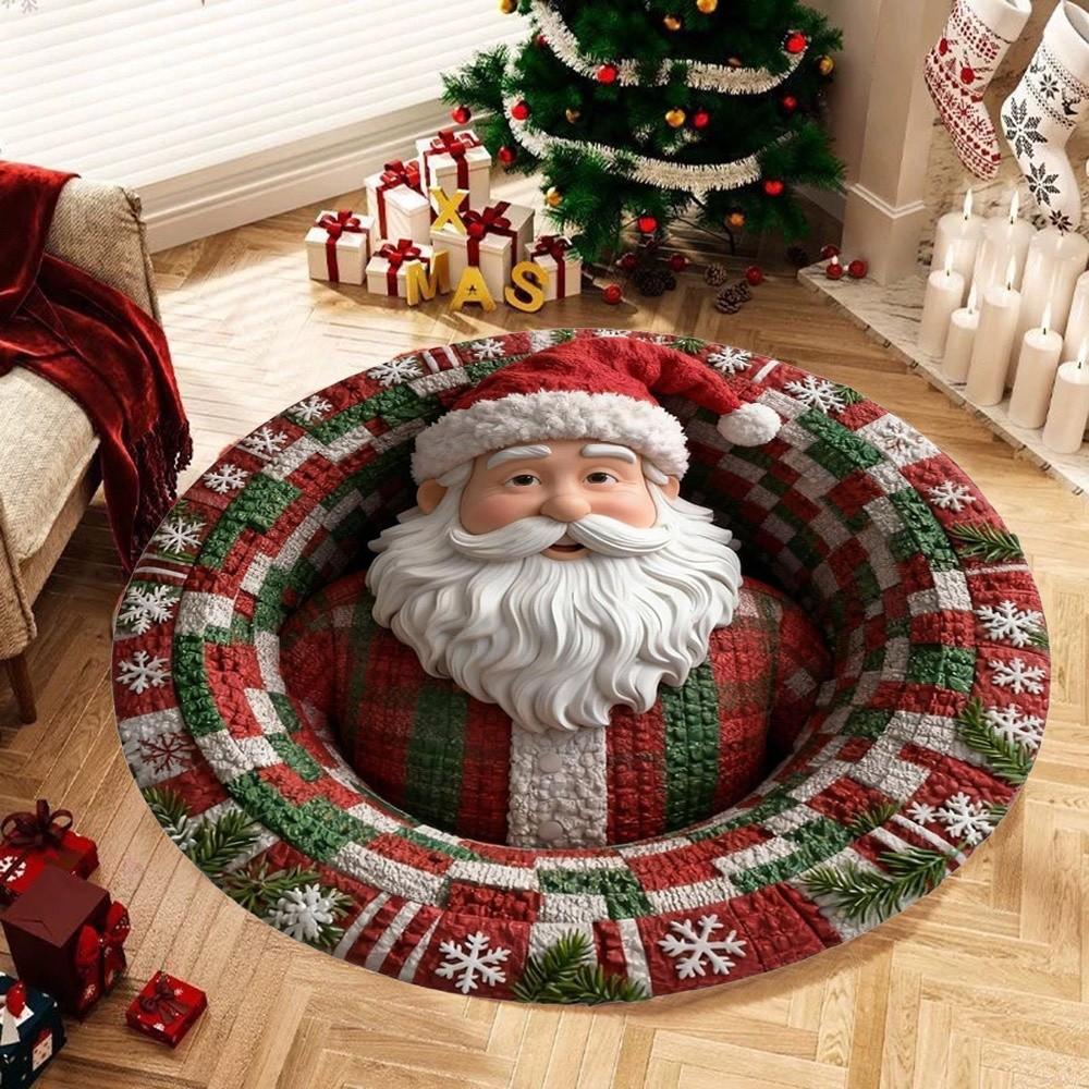 60*60cm Christmas Round Carpet 3D Special-shaped Red Christmas Tree Base Mat Anti-Slip Imitation Cashmere Santa Claus Floor Mat