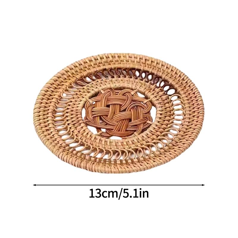 Rattan Coaster Creative Placemat Handmade Table Mat Heat Insulating Tablemat Tea Coffee Cup Pad Non-Slip Mat Round Coasters