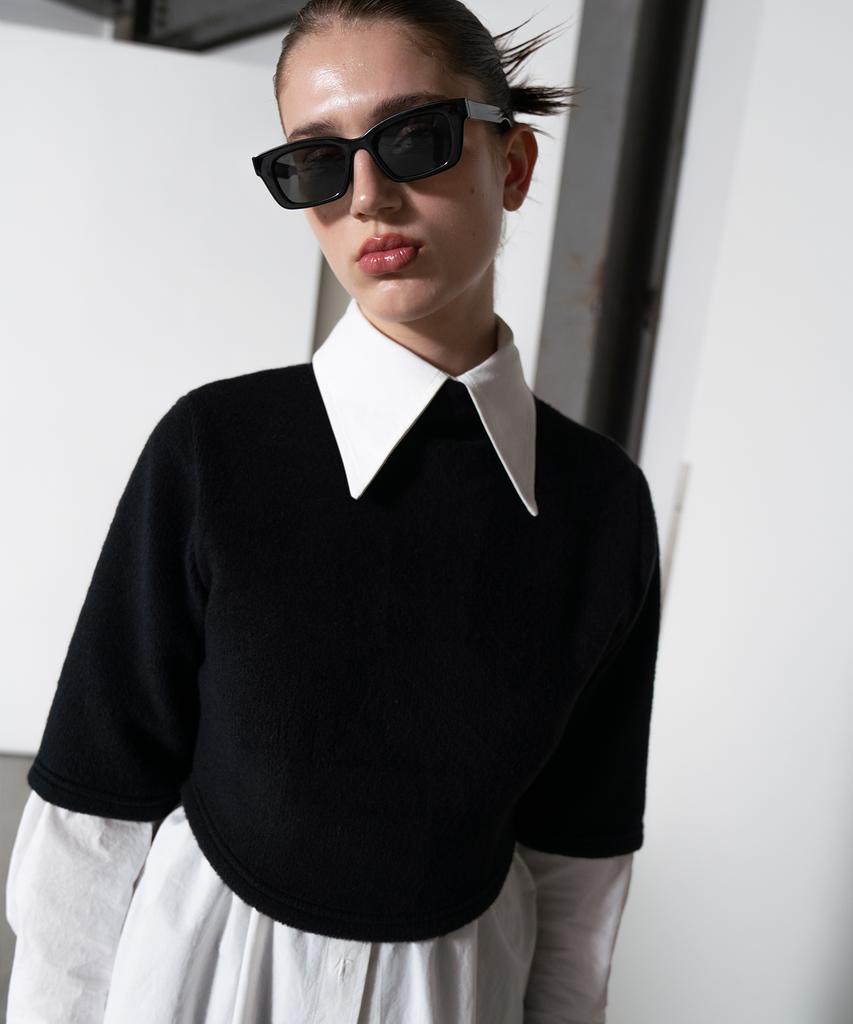 320SHOWROOM Mock Neck Short Sleeve Knit Black