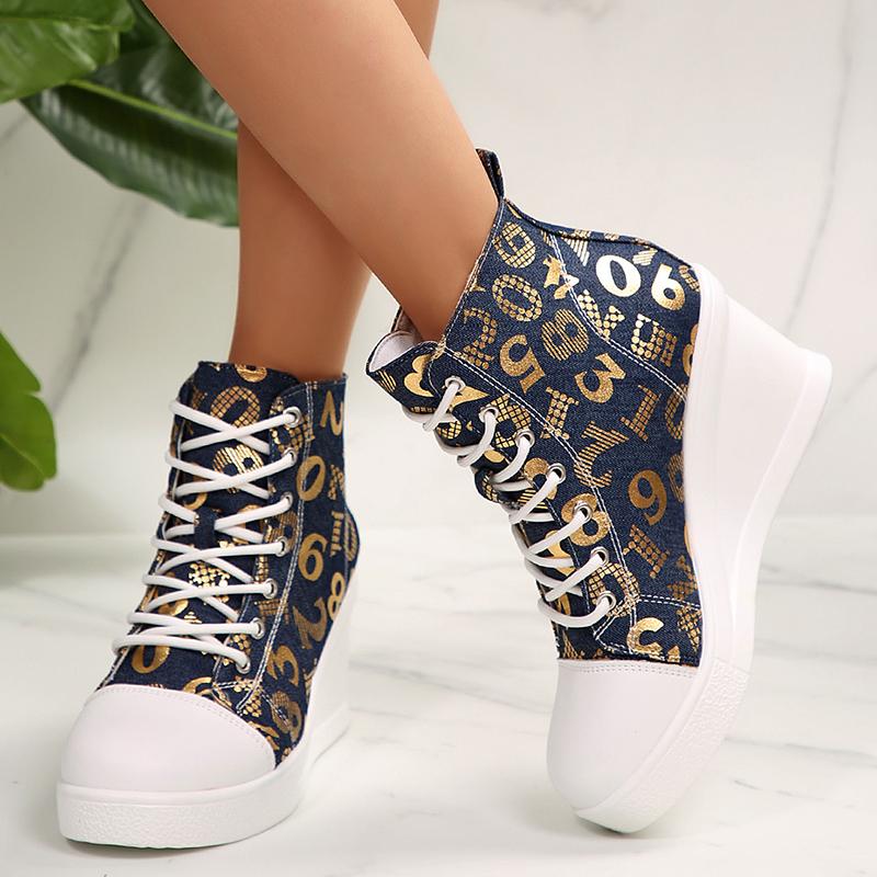 Fashion Letter Printing Wedge Sneakers for Women Fashion High Top Casual Sports Shoes Woman Non Slip Lightweight Walking Shoes Plus Size