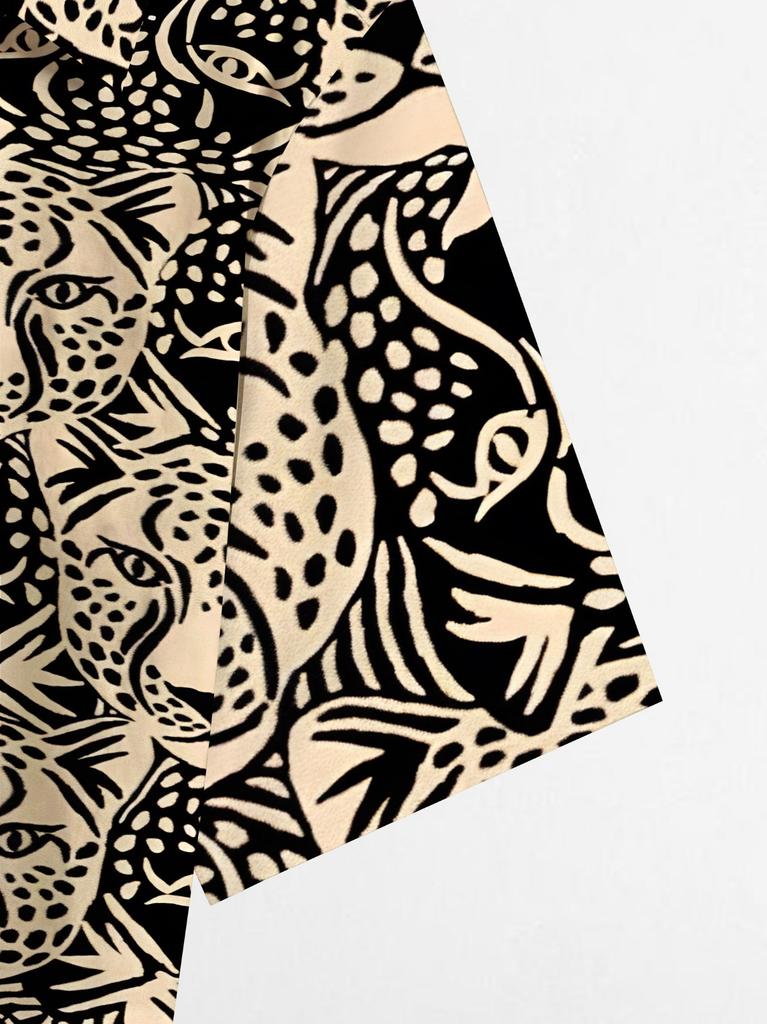 3D Print Hawaiian Leisure Animal Leopard Shirt for Men, Stylish Casual Short-Sleeve Shirt with Buttons And a Collar, Men'S Summer Hawaiian Shirt