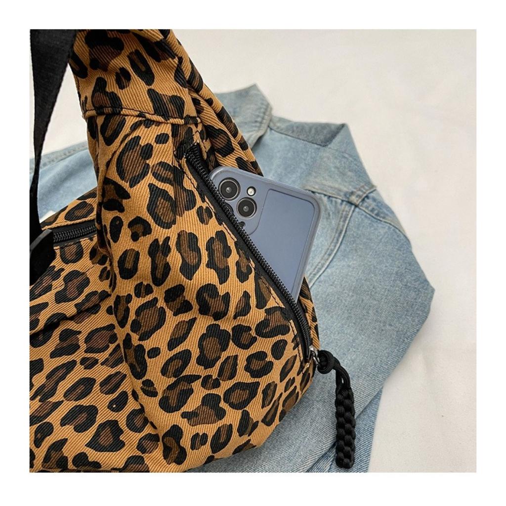 Leopardenmuster Leinwand Knödeltasche, Sportlicher Stil, Lässige und Vielseitige Beliebte Stofftasche, Tragbare und Modische Einzel-Schulter Crossbody-Tasche