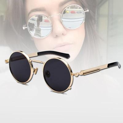Vintage Round Sunglasses Women Men Brand Designer Steampunk Mirror Metal UV400 Shades
