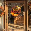 Indoor Outdoor Seasonal Decoration Autumn Harvest Wooden Wreath Pendant, Front Door Hanging Ornaments with Hemp Rope, Natural Wood Sign Pumpkins Maple