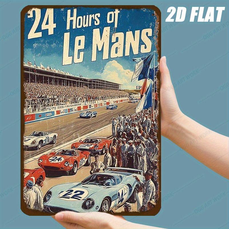 Racing Car Retro Style Metal Decorative Painting for Garage Room Decor