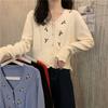 Women's Spring Korean-style Floral Embroidered Knit Cardigan Versatile V-neck Sweater Base Layer Long-sleeve Top