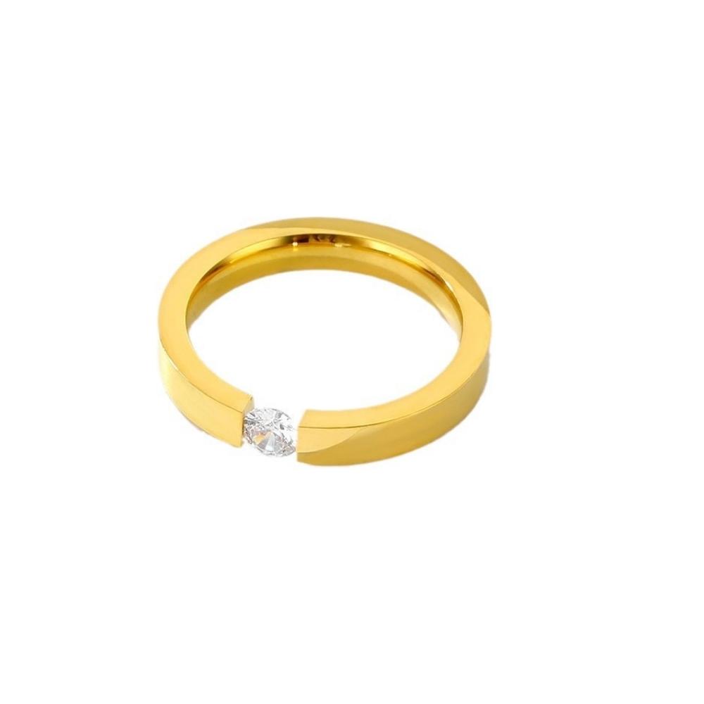 Stainless Steel Gold/ CopperColor 4 mm Zirconia Finger Rings for Men Women Size 5-10# Wedding Band Engagement Jewelry Gifts